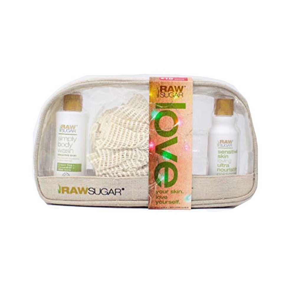 Raw Sugar Body Wash & Lotion Travel Bag Gift Set